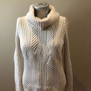 Talbots Chunky Knit Sweater ivory cowl neck